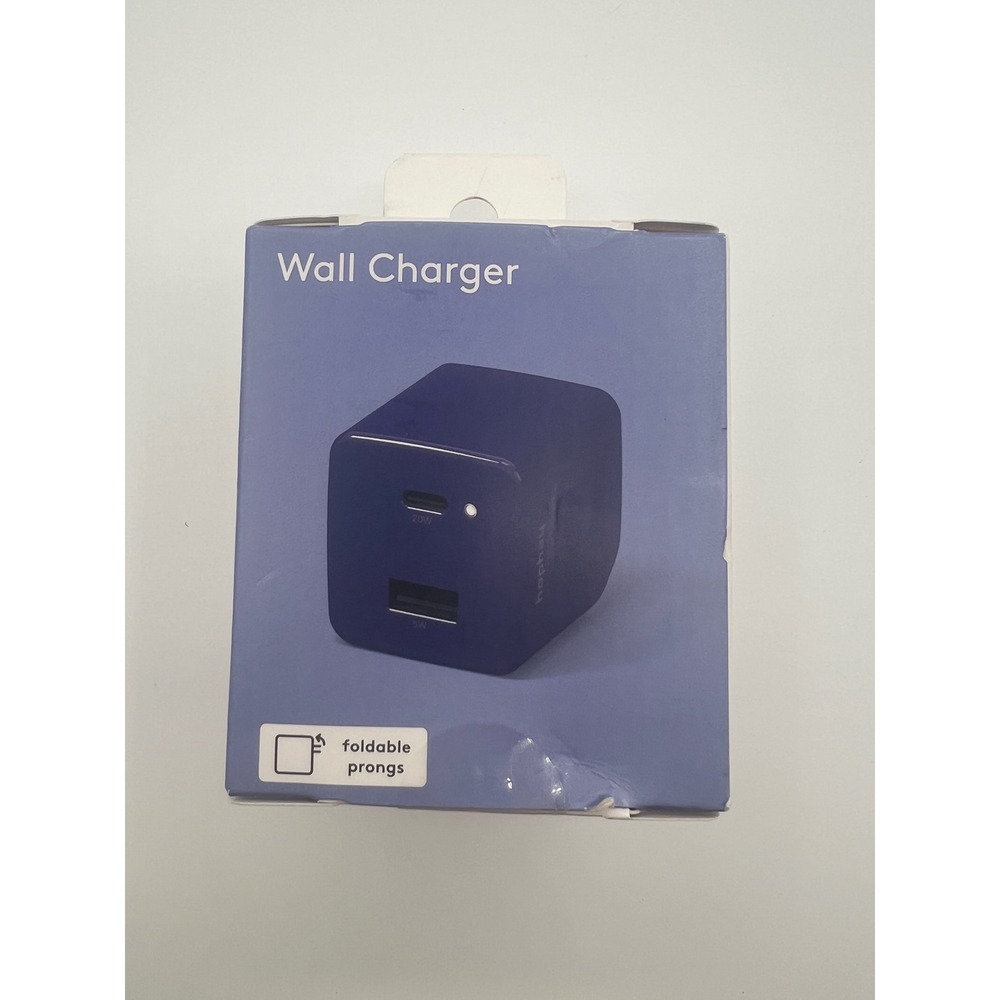 Heyday 25W Wall Charger Dual Port USB-C 20W and USB-A 5W Blue Foldable Prongs